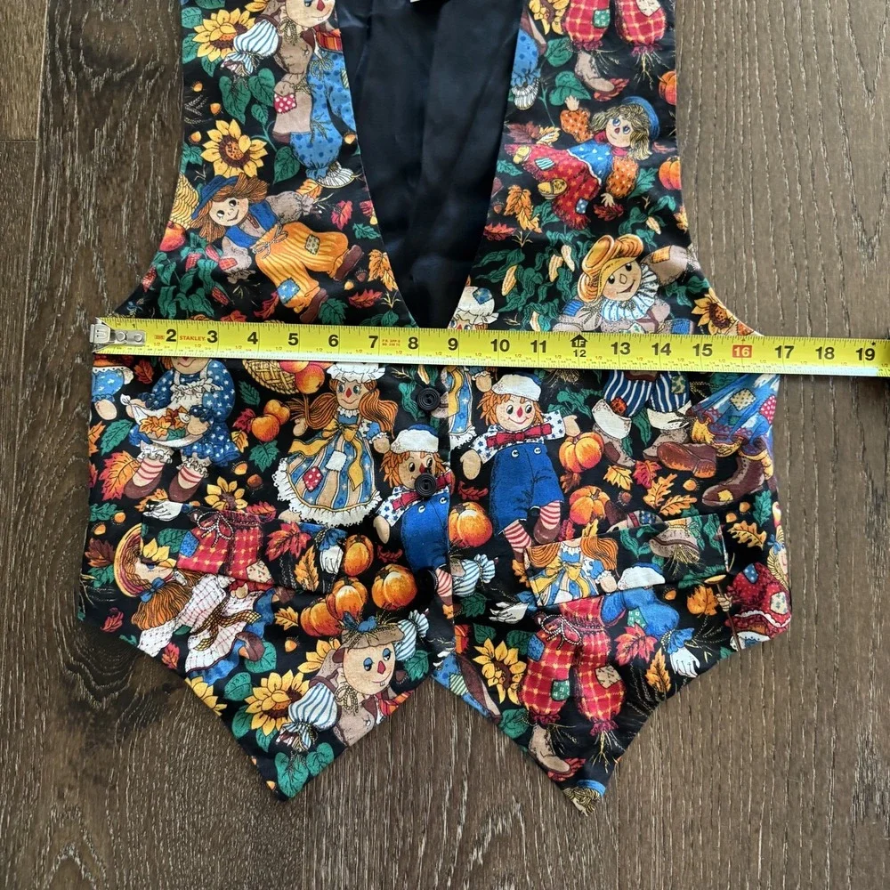 Vtg JLN USA  Vest Sz‎ S Pumpkins Raggedy Ann Like Scarecrow Fall Autumn Festive